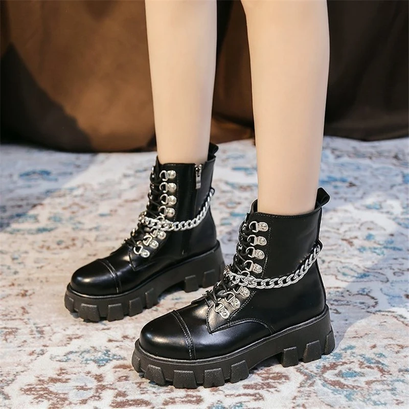 Botas Martin de suela gruesa para mujer, zapatos informales, botas cortas  de caña alta, botas de moto de tubo medio, 2021|Botas a media pantorrilla|  - AliExpress