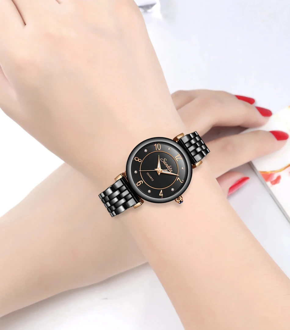 SUNKT Роскошные Брендовые женские часы с керамическим ремешком и браслетом из сплава наручные часы водонепроницаемые часы Relogio Feminino Montre Femme