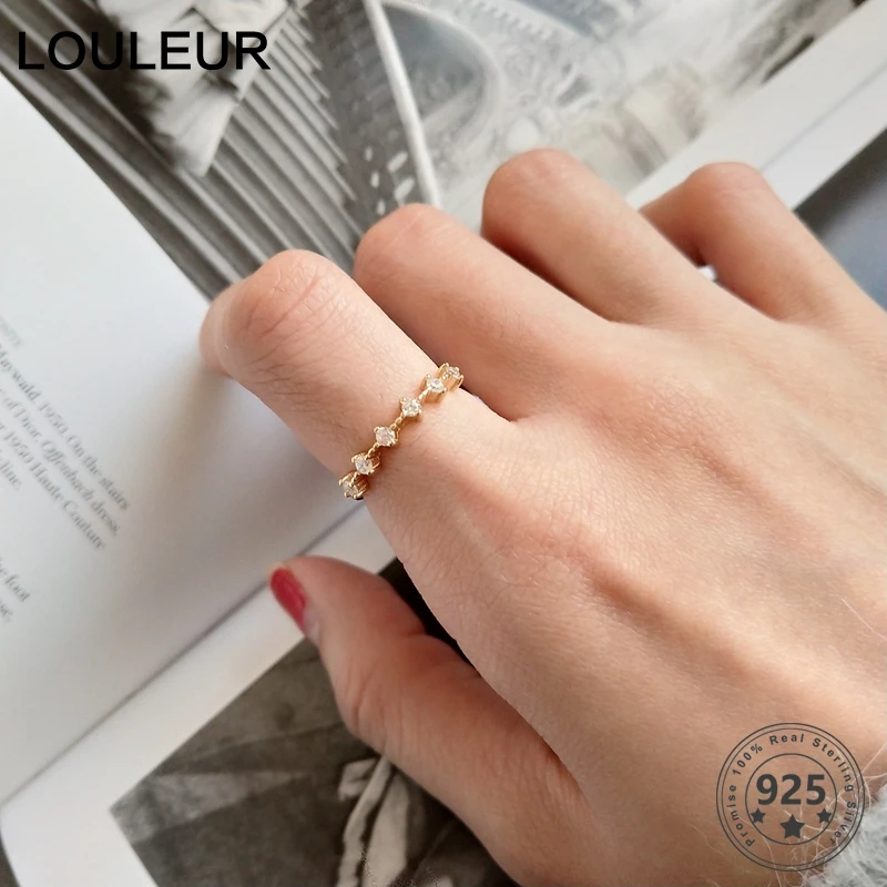 LouLeur 925 Стерлинговое Серебро Циркон Кольца элегантный креативный Регулируемый