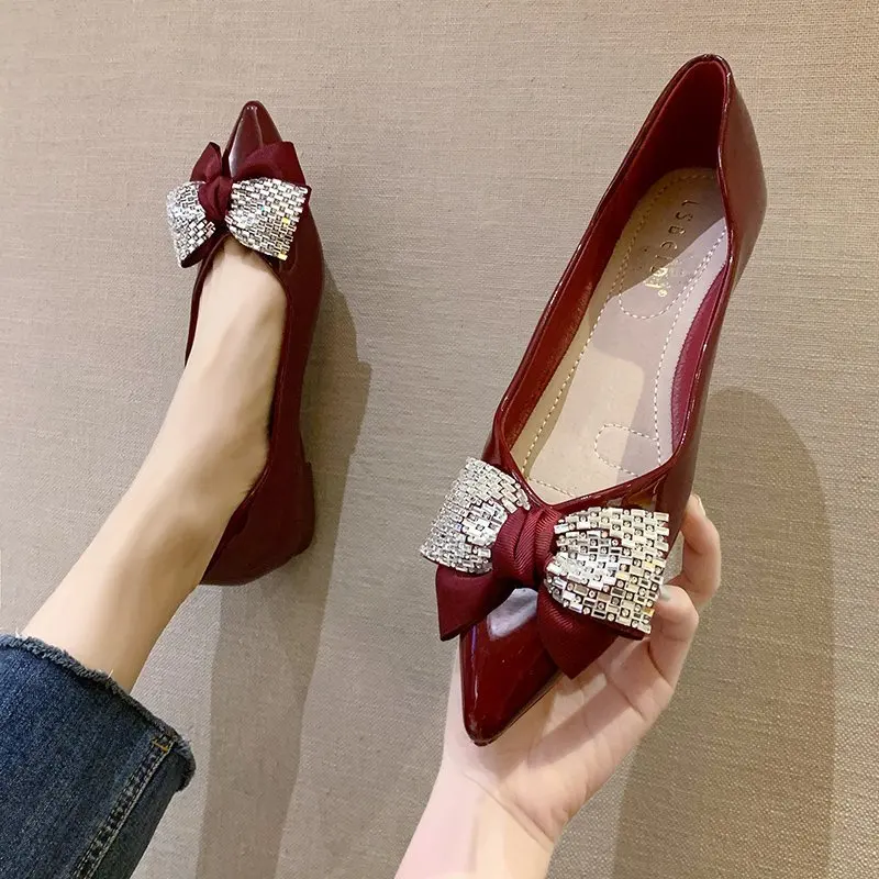 Woman Flats 2020 Autumn Pointed Toe Slip on Flat Shoes Women Ballet Bling Bowtie Dress Female Boat 8289N | Обувь