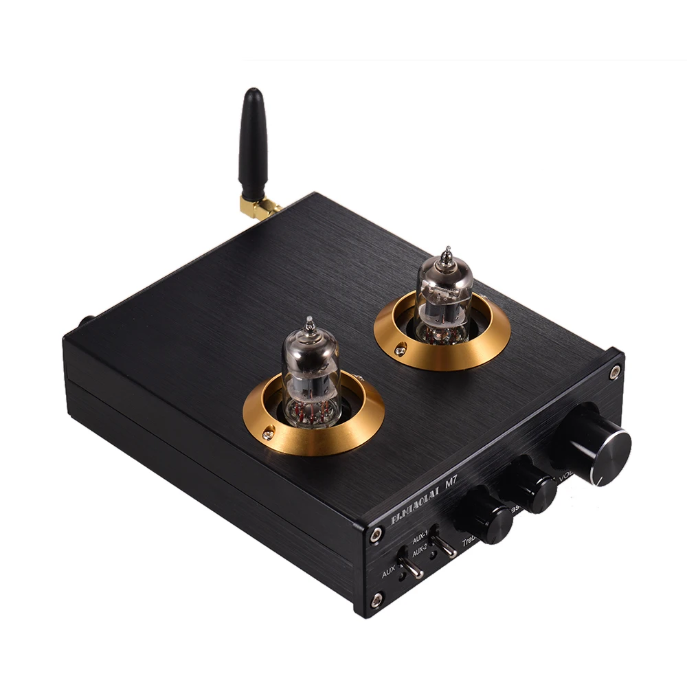 

Mini HiFi Digital Audio Preamplifier Stereo Preamp with Dual 6J2 Vacuum Tubes BT AUX Inputs Treble Bass Controls