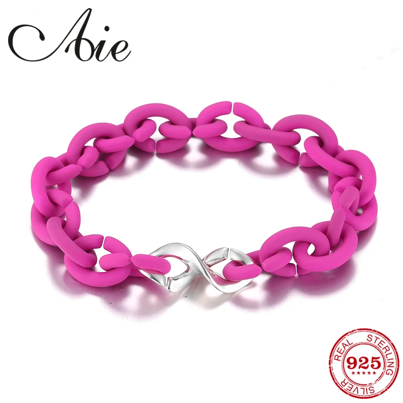 Hot Sale Simple Style Deep Pink Hard Rubber X Bracelets 925 Sterling Silver Bead Bracelet Women Accessories Best Friend Gifts