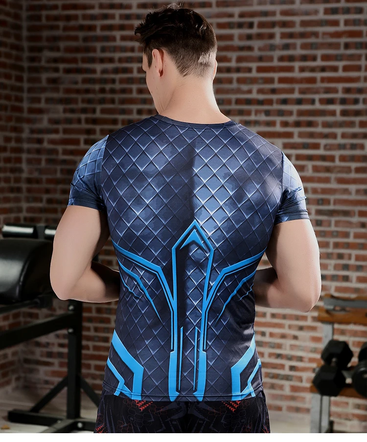 Männer Lauf Kompression T-shirt Kurzarm Sport T-shirts Gym Fitness Sweatshirt Atmungsaktive Gedruckt T-shirts – Detail 10