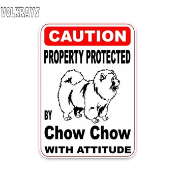 

Volkrays Fashion Car Sticker Property Protected By Chow Chow Dog Car Accessories Reflective High Quality PVC Decal,13cm*9cm