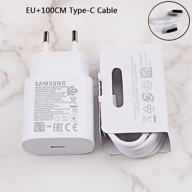 5v 3a usb c Original Samsung Galaxy Note 10 25W Super Fast Charging Adapter PD Charger 100CM USB C To USB C Cable For S20 Ultra S20+ A71 A91 65 w charger Chargers