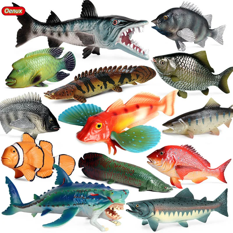 Морские животные Oenux модель рыбы имитация SeaLife Coelacanth Tilapia Bass лосося карпа экшн