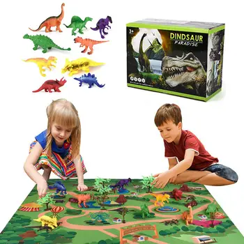 

Dinosaur Toy Figure w/ Activity Play Mat & Trees, Educational Realistic Dinosaur Playset to Create a Dino World Including T-Rex,
