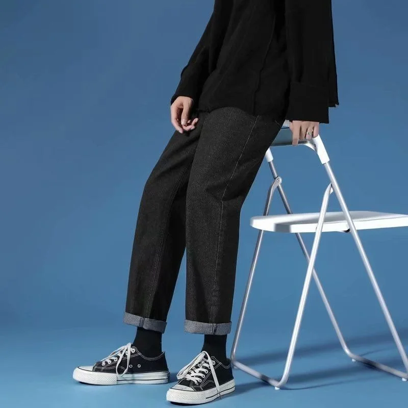 ICCLEK Tie-dye Black Jeans Men's Fall Loose Straight-leg Pants High Street Wide-leg Trousers Jeans for Men  Men Skinny Jeans