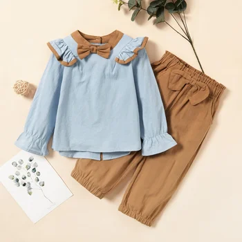 

PatPat New Arrival Autumn and Spring 2-piece Baby / Toddler Bowknot Solid Long-sleeve Top and Pants Set Girl Kids Clothing