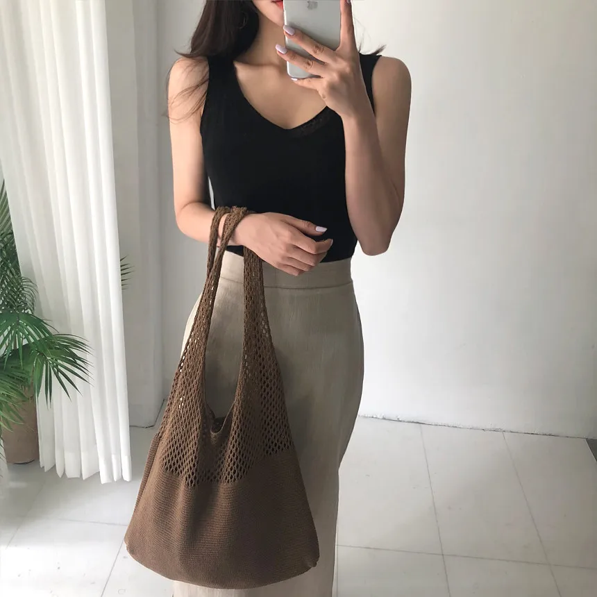 casual hollow woven women shoulder bags designer knitting handbags large capacity tote summer beach bag big purses shopper sac