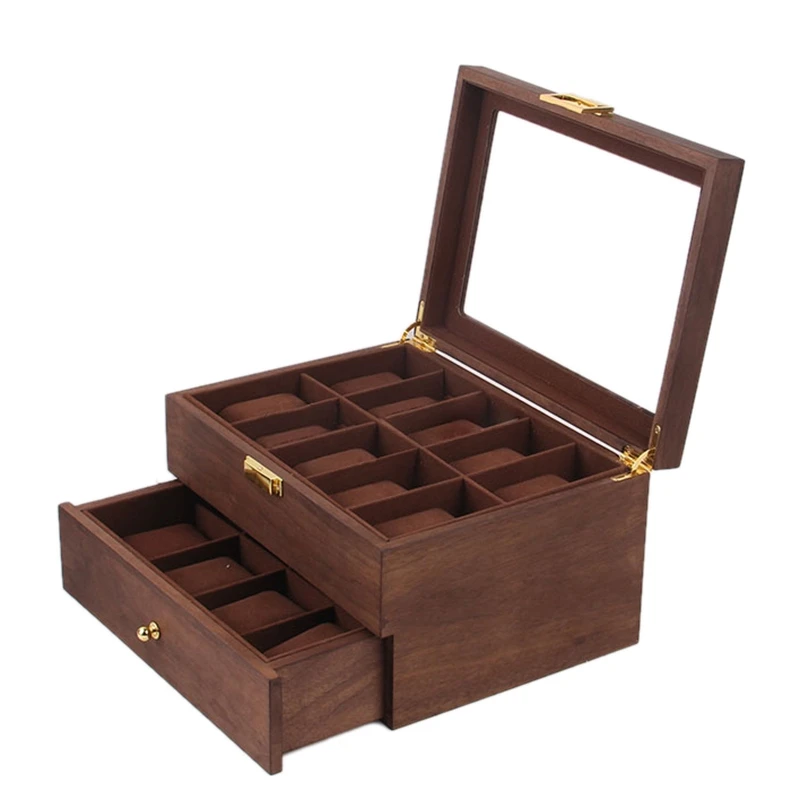 

Grids Retro Wooden Watch Display Case Durable Packaging Holder Jewelry Collection Storage Watch Organizer Box Casket