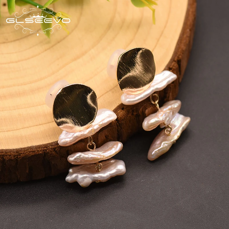 

GLSEEVO Lrregular Baroque Light Purple Pearl Earrings For Women Girl Lovers' Wedding Party Gift Boucles D Oreille Femme GE0846