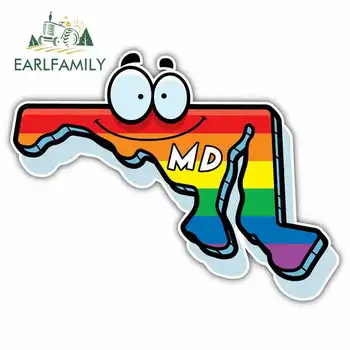 

EARLFAMILY 13cm x 10cm for Maryland USA State Smiley Map Rainbow LGBT Flag Car Stickers Vinyl JDM Truck Graphics Accessories