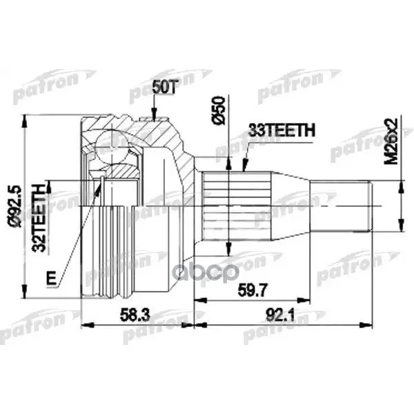 Шрус Наружн К-Кт 33x49.6x32 Abs:50t Chrysler: 300m, Concord, Lhs 98-04, Dodge: Intrepid 98-02- С Abs PATRON арт. PCV8957