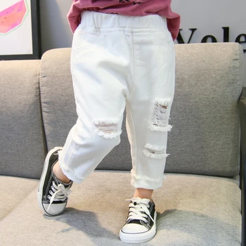

Baby Boys And Girls Mid-Waist Casual Solid Color Pants Jeans Trousers White For Kids 1-7 Years Olds