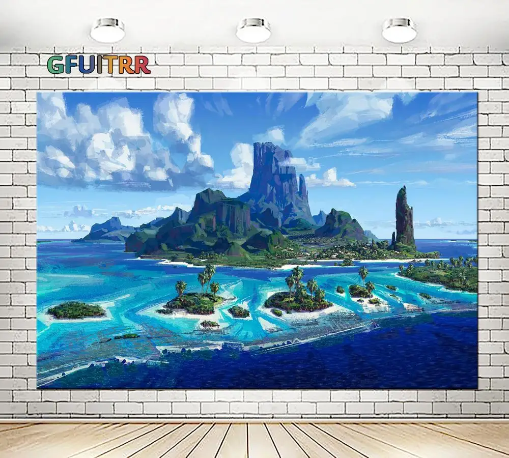 GFUITRR Oil Painting Island Photography Backdrops Girls Birthday Party Photo Background Blue Ocean Vinyl Studios Props | Электроника