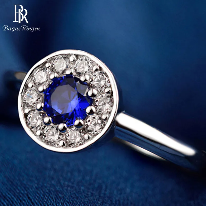 Bague Ringen 925 пробы Серебряное кольцо для женщин с созданным аквамариновым