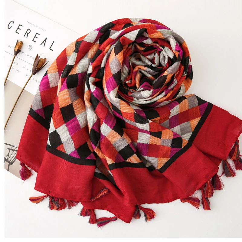 Fashion Women grid Scarf Long size 180x90cm Cotton scarves Winter Lady Scarves Soft Shawl Wrap Scarf Elegant for Christmas  (11)