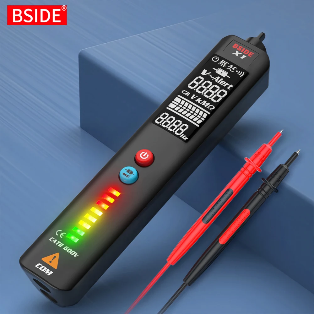 BSIDE-probador Detector de voltaje X1, EBTN multímetro inteligente, pantalla sin contacto, tubo de prueba de cable en vivo, voltímetro de CC, CA, Ohm, medidor de Hz