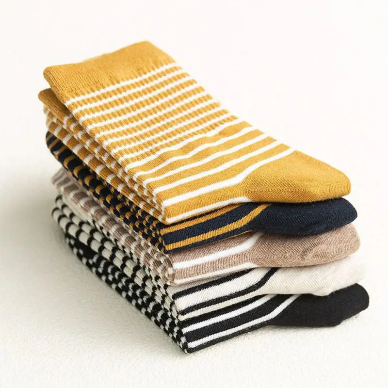 5 пар корейских модных женских носков контрастного цвета с тонкими полосками