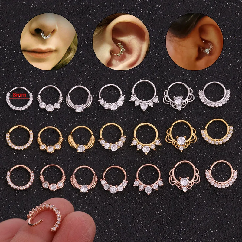 

2019 Hot Sale Nose Piercing Open Hoop Daith Earring Cz Cartilage Rook Earring Septum Ring Nose Ear Piercing Body Jewelry