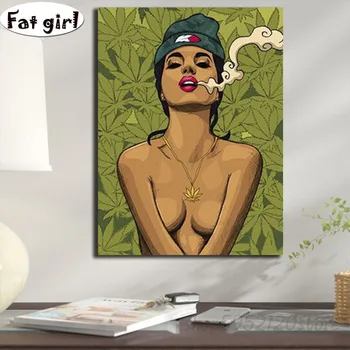 

5D Cartoon Girl Smoking Weed Pictures Wall Art Decor diamond painting diy mosaic embroidery cross stitch packing diamond kits