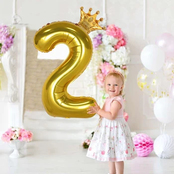

2PCS/lot 40inch Number Foil Balloons Digit Air Ballon Kids Birthday Party Wild One Decorations Anniversary Crown Decor Supplies