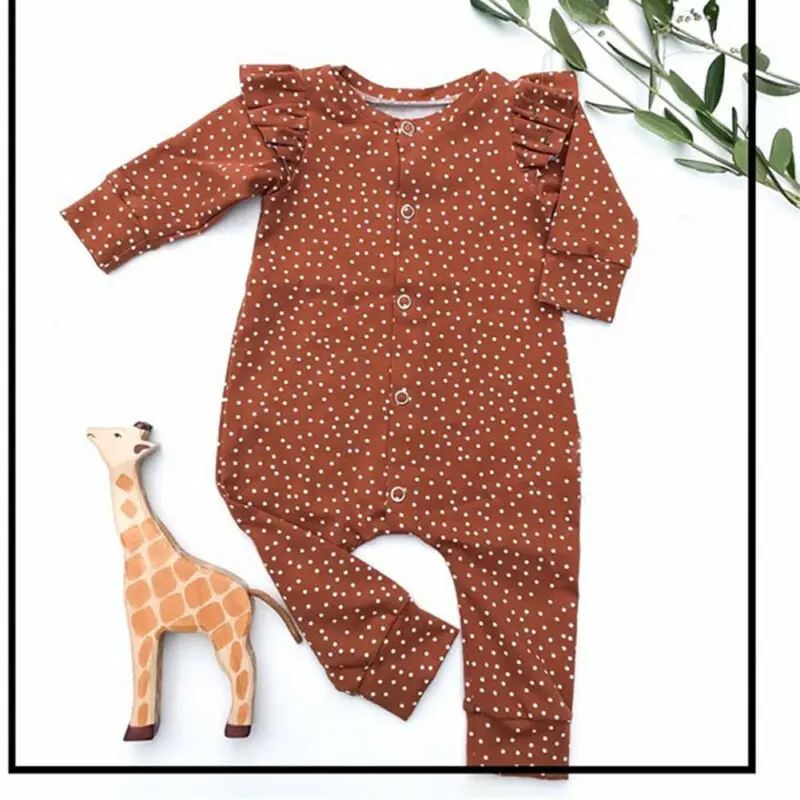 Хлопковый костюм в горошек для новорожденных девочек, комплект одежды, комбинезон с рукавами-крылышками, комбинезон для детей 0-18 месяцев