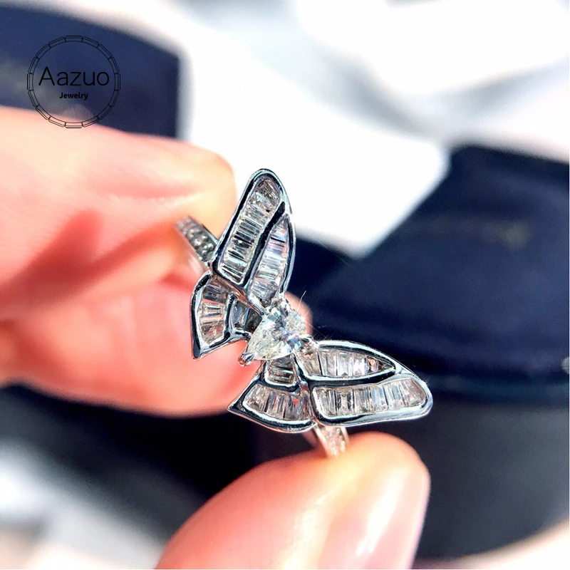 Aazuo Orignal 18K White Gold Real Diamonds Classic Fairy Butterfly Ring Gift For Woman Engagement Birthday Party