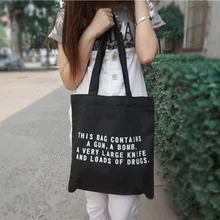 THIS Bag Contains Shoulder Bags Pure Color Letters Canvas Bag Stylish Shopping tote Bag Student Crossbody slogan fashion Bag