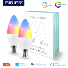 Умная Светодиодная лампа Tuya E14 с Wi-Fi, приглушаемая светильник ПА RGB 4 Вт, работает с ассистентом Alexa Echo Google Home, концентратор не требуется, 2 упак...