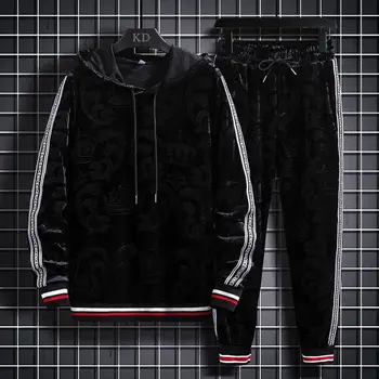 

2020 autumn and winter new casual men's suit fashion and comfortable slim high-end plus velvet long-sleeved casual sports suit