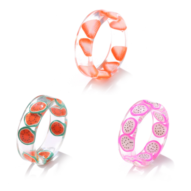 Style Transparent Colorful Fashion Resin Fruit Ring Set Sweet Temperament Acrylic Rings for Women Party Jewelry Friends Gift