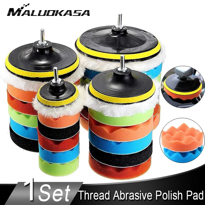  Buffing Pad 4''5''6''7'' inch Car Sponge Polishing Pad Kit M10 M14 Thread Abrasive Polisher Drill A
