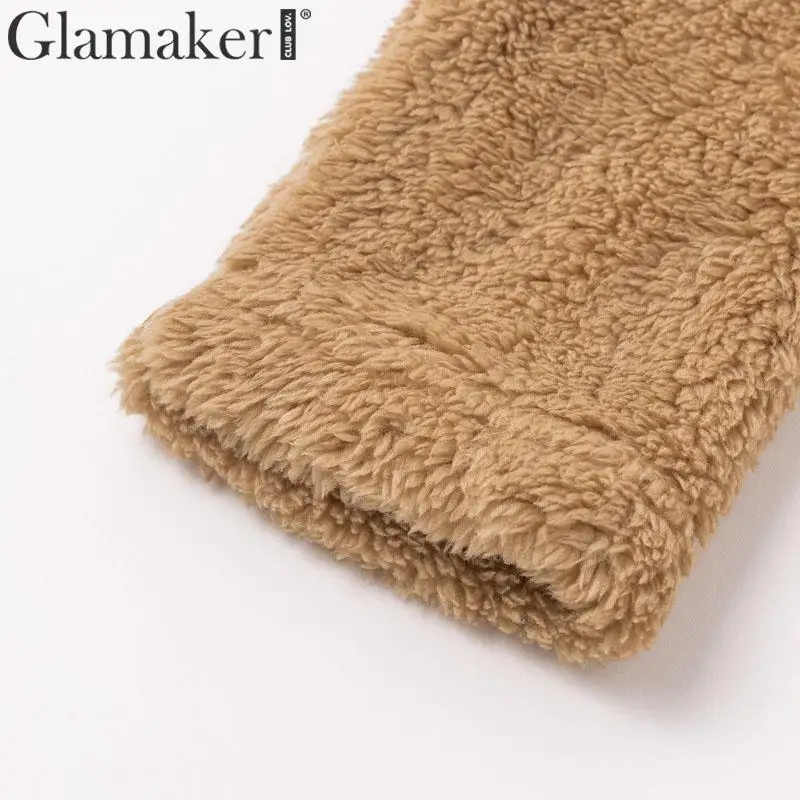 Glamaker Knitted solid color pullover Women long sleeve turtleneck pocket sweatshirt Female autumnwinter elegant warm sweatshirt