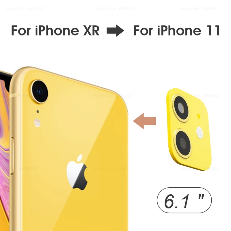 Металл+ стекло объектив камеры Чехол протектор для iPhone X Xs Max XR изменение для iPhone 11 Pro поддельные камуфляж задняя наклейка на рассеиватель - Цвет: 6.1inch yellow