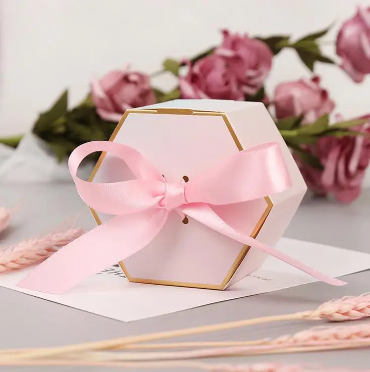 Шестигранная коробка для конфет, Подарочная коробка для свадьбы с мраморным бумажным пакетом для конфет, подарочные коробки