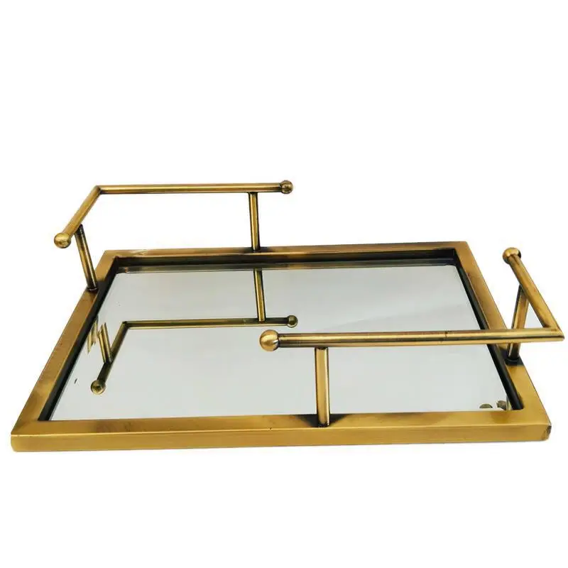 

Northern European-Style Bronze Metal Mirror Tray Modern Model Room Hotel Clubs Decorations Soft Loading Storage za wu pan