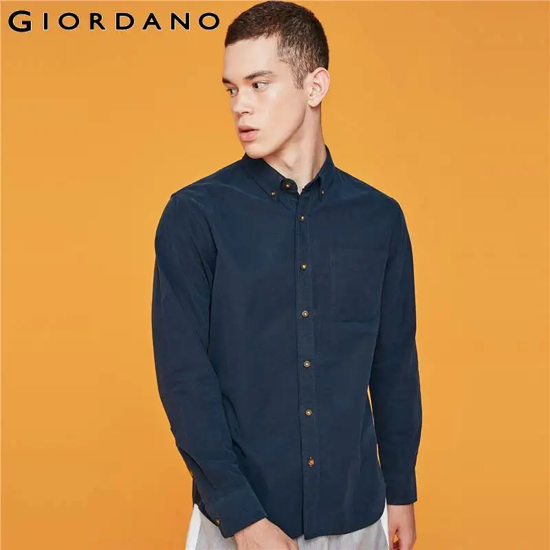 Giordano мужская приталенная рубашка slim fit,из натурального хлопка, с длинными рукавами