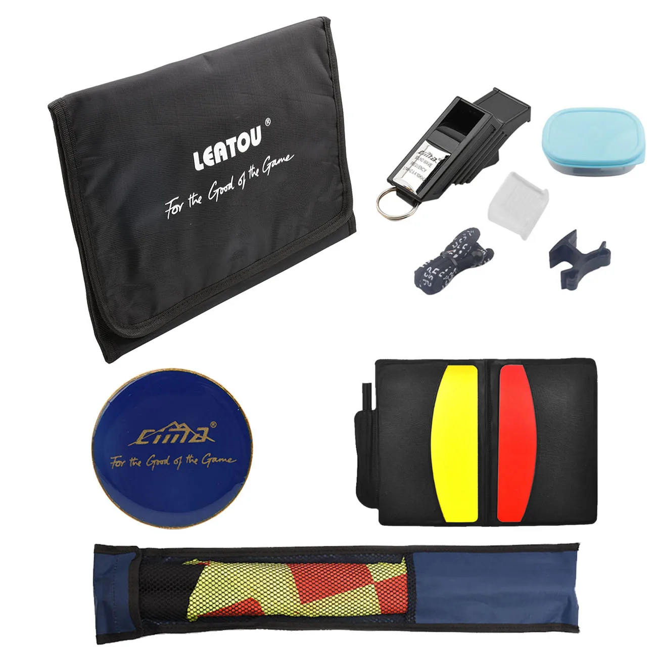 Soccer Whistle Bag Football Referee Wallet Coin Cards Linesman Flags Ball Pressure Barometer Set Training Match Accessories