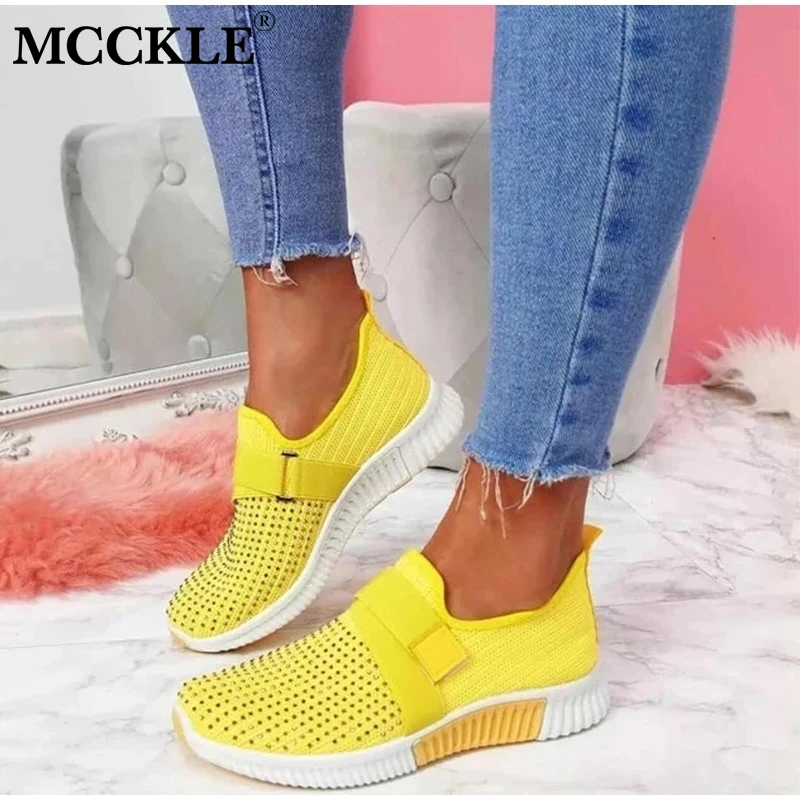 MCCKLE / женские кроссовки с дышащей сеткой на платформе без шнуровки мягкая женская