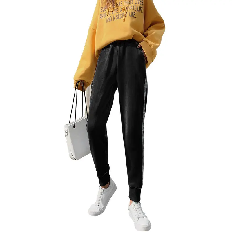 New Women Thick Pleuche Pants Loose Autumn Winter Fashion Trousers Spring Flannelette Casual Side Striped Harem Pant Hot Sale | Женская