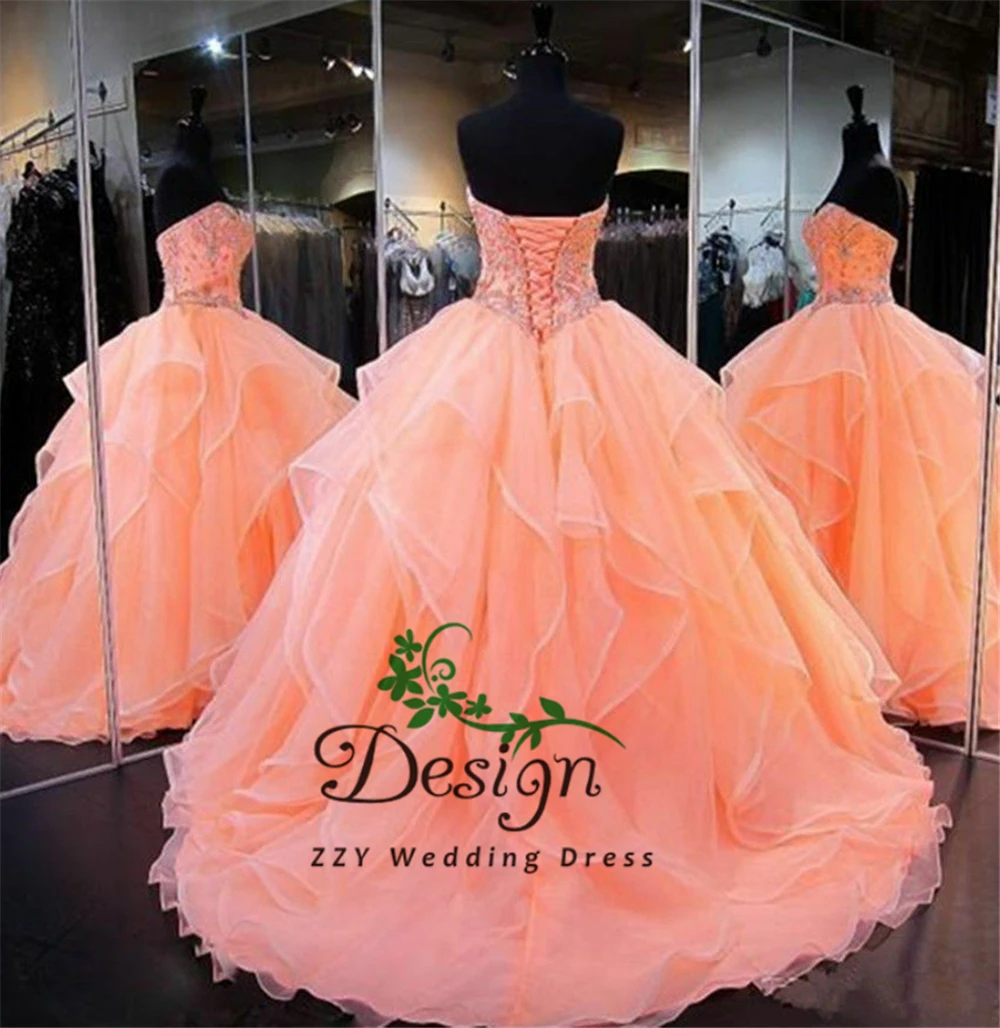 Vestidos De 15 Anos Quinceanera Милая отделка по горловине кристаллами многослойное нарядное бальное платье для процессии пышные платья