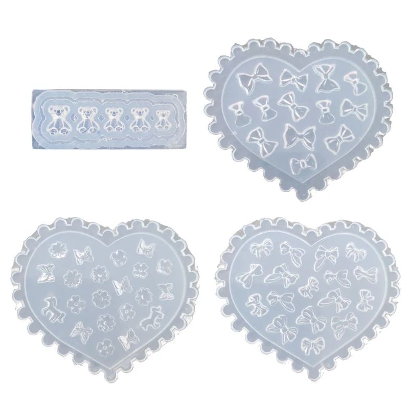  4Pcs Flower Bowtie Bear Resin Mold Epoxy Casting DIY Nail Art Crafts | Дом и сад