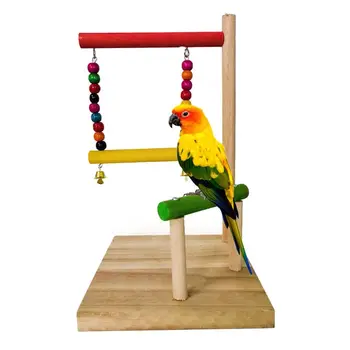 

Parrot Swing Hanging Bell Wooden Toy Bird Perch Bracket Bar Beads Pet Cage Decoration Colorful Toys C6UE