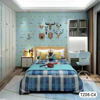 

Free shipping blue children's room wall covering cartoon car train boy room bedroom bedside background wallpaper