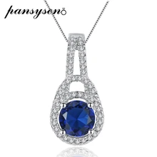 PANSYSEN 925 пробы Серебряное ювелирное ожерелье s для женщин дизайн замок сапфир Gemtone подвесное ожерелье классическое свадебные подарки