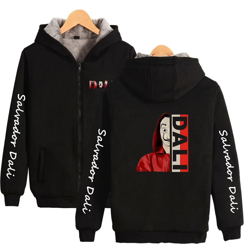 Money Heist The House of paper Salvador Dali толстовка с капюшоном для мужчин и женщин зимние толстовки на молнии куртки с длинным рукавом Homme толстовки с капюшоном