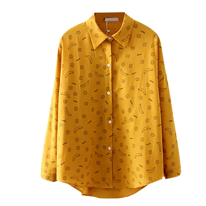 Preppy Style Blouse Turn Down Collar Long Sleeve Shirt Loose Casual Lady Print Long-sleeve Blosues |