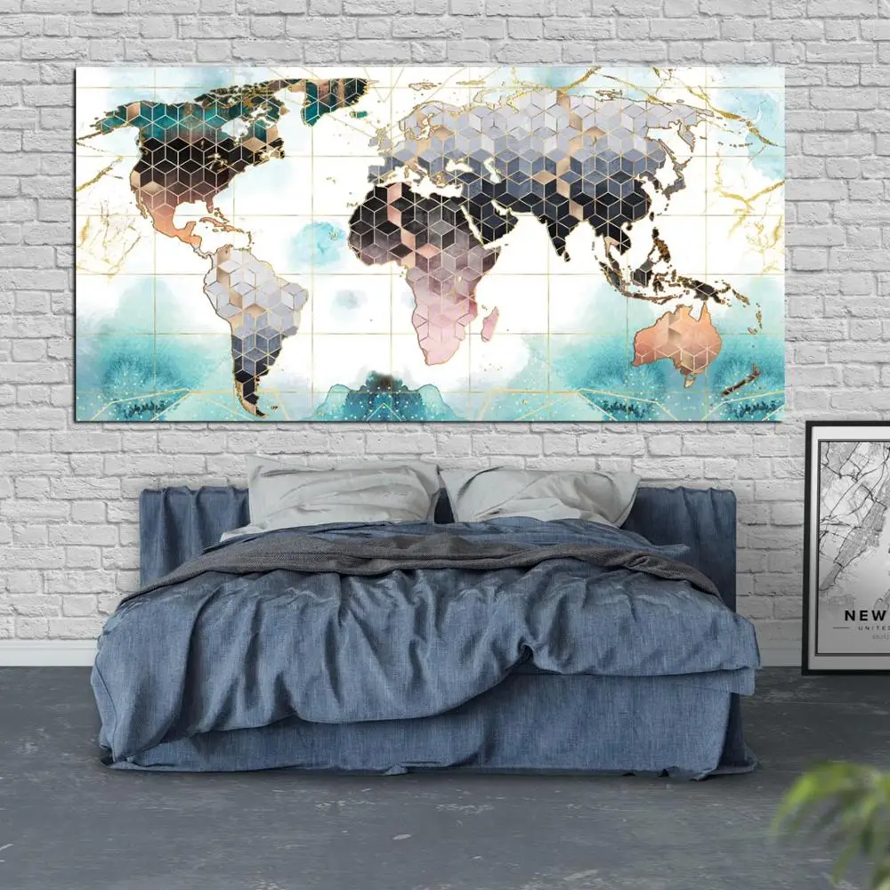 

1 Panel World Map Abstract Wall Art Canvas Painting Poster Decoration Home Canvas Art Print Home Decor Wall Pictures for Bedroom